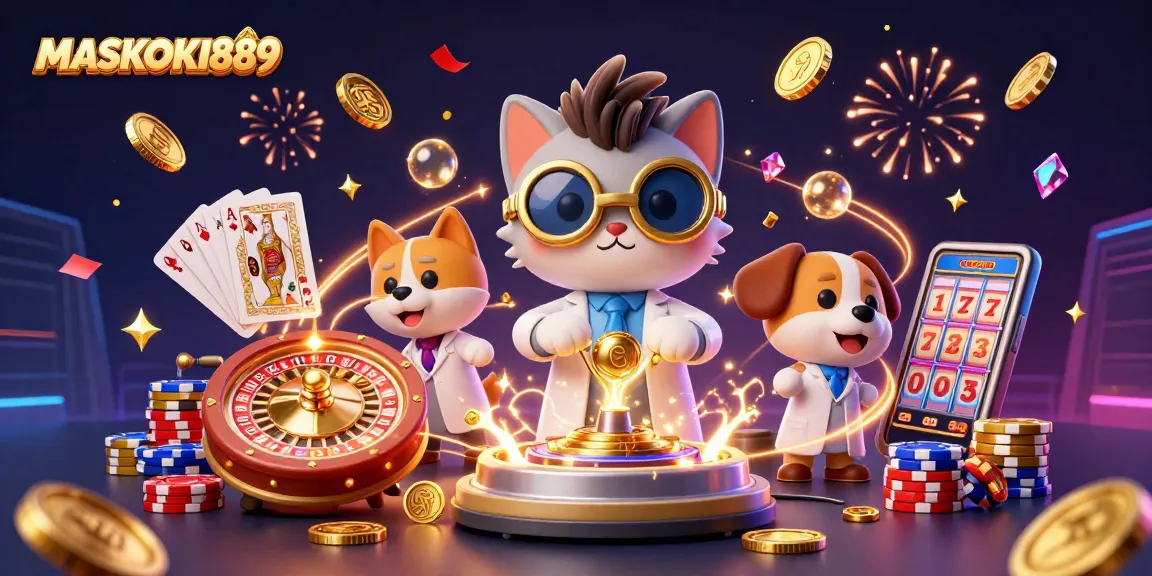 Experience the excitement of MASKOKI889 with a mad scientist bringing casino treasures to life.