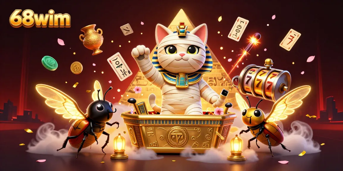 Experience thrilling gaming adventures with 68wim in a vibrant casino illustration.