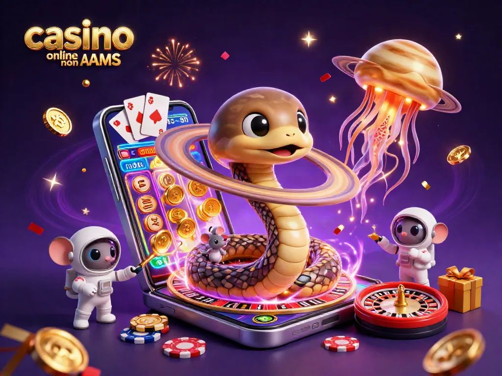 Il casino online non AAMS offre giochi vivaci con il serpente anello di Saturno e astronauti scommettitori.