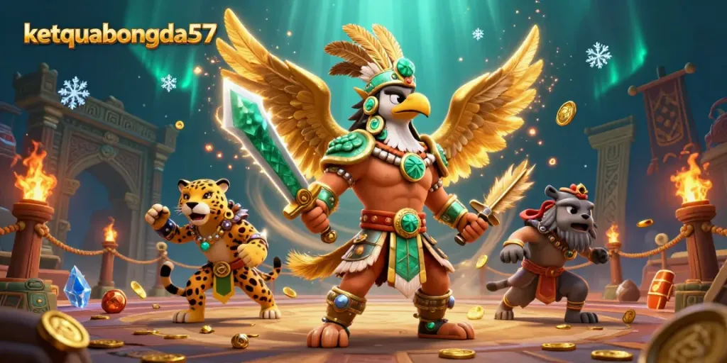 Experience the dynamic action with ketquabongda57, featuring Aztec warriors in an energetic betting scene.