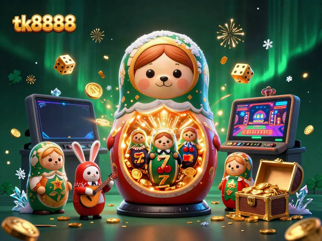 Spin and win with tk8888 in this vibrant 3D casino illustration bursting with action and excitement.