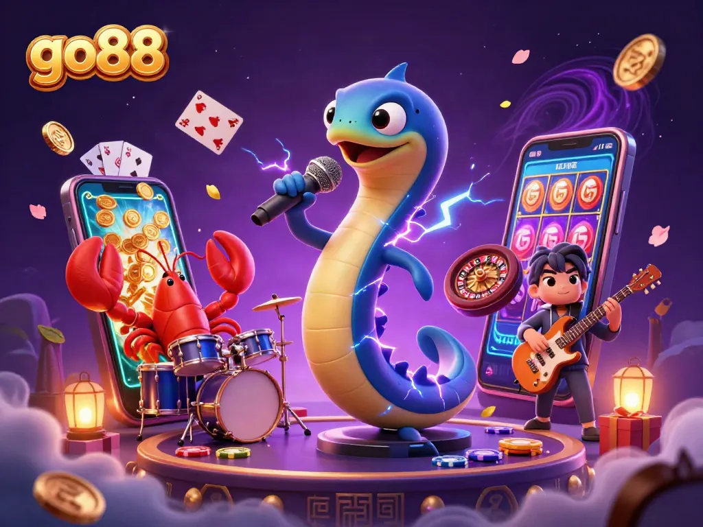 Experience go88 action with vibrant casino depths featuring an electric eel DJ and games.