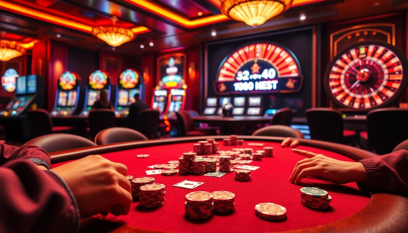 Players engaging in high-stakes action at U888's luxurious poker table, capturing the excitement of online gambling.