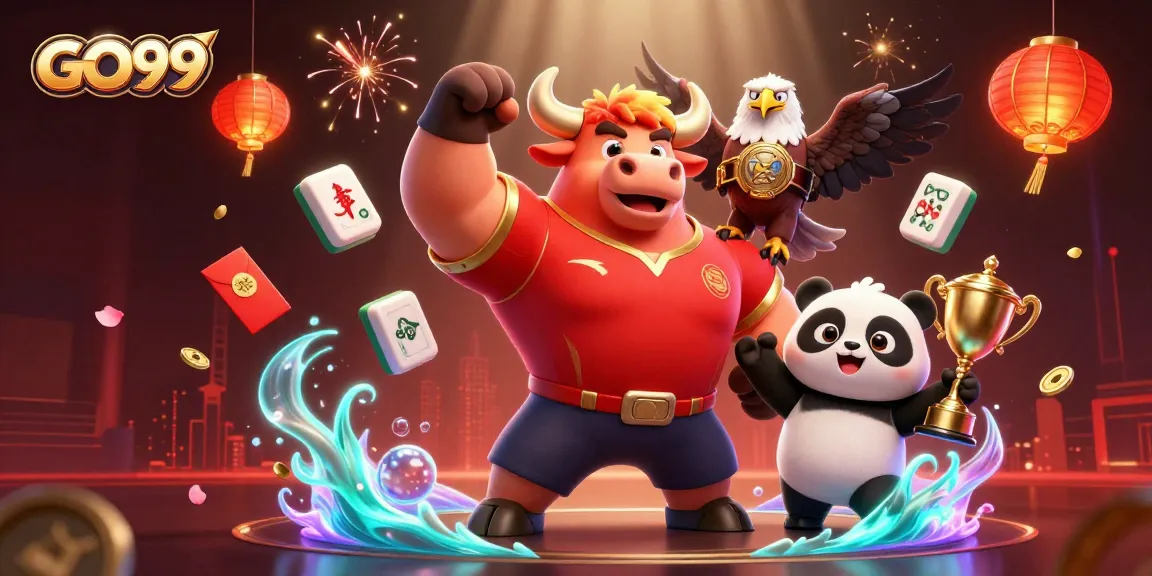 Experience the excitement of GO99 with a dynamic scene showcasing gaming and victory elements.
