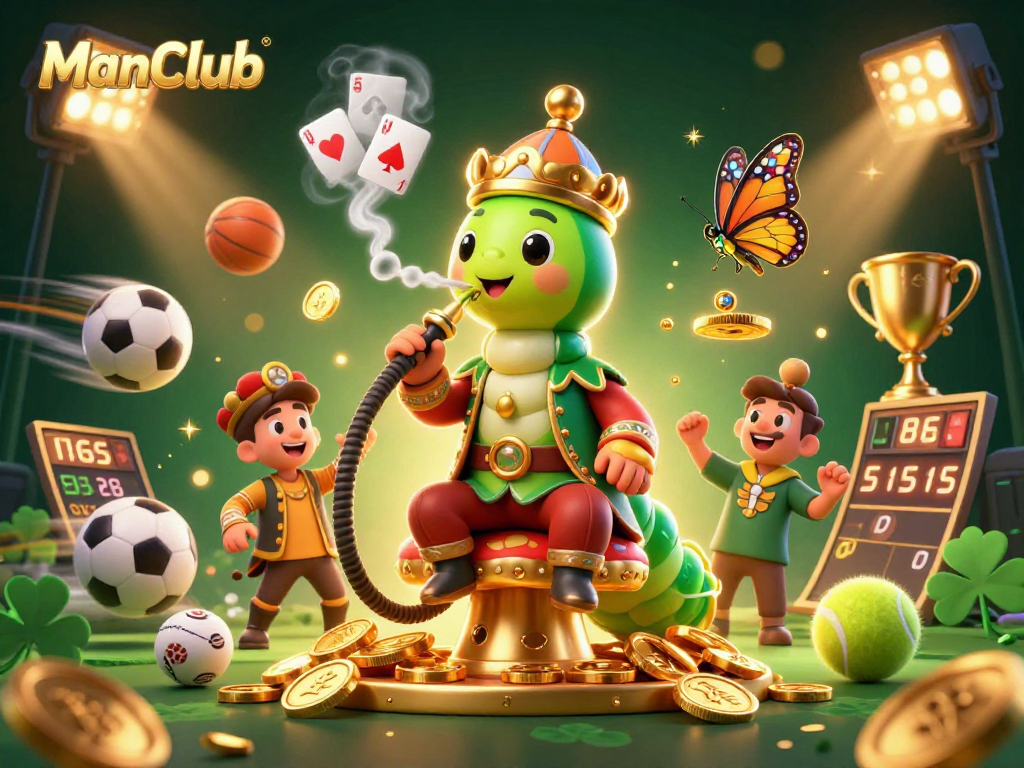 Experience thrilling poker action with ManClub's vibrant 3D illustration blending gaming elements.