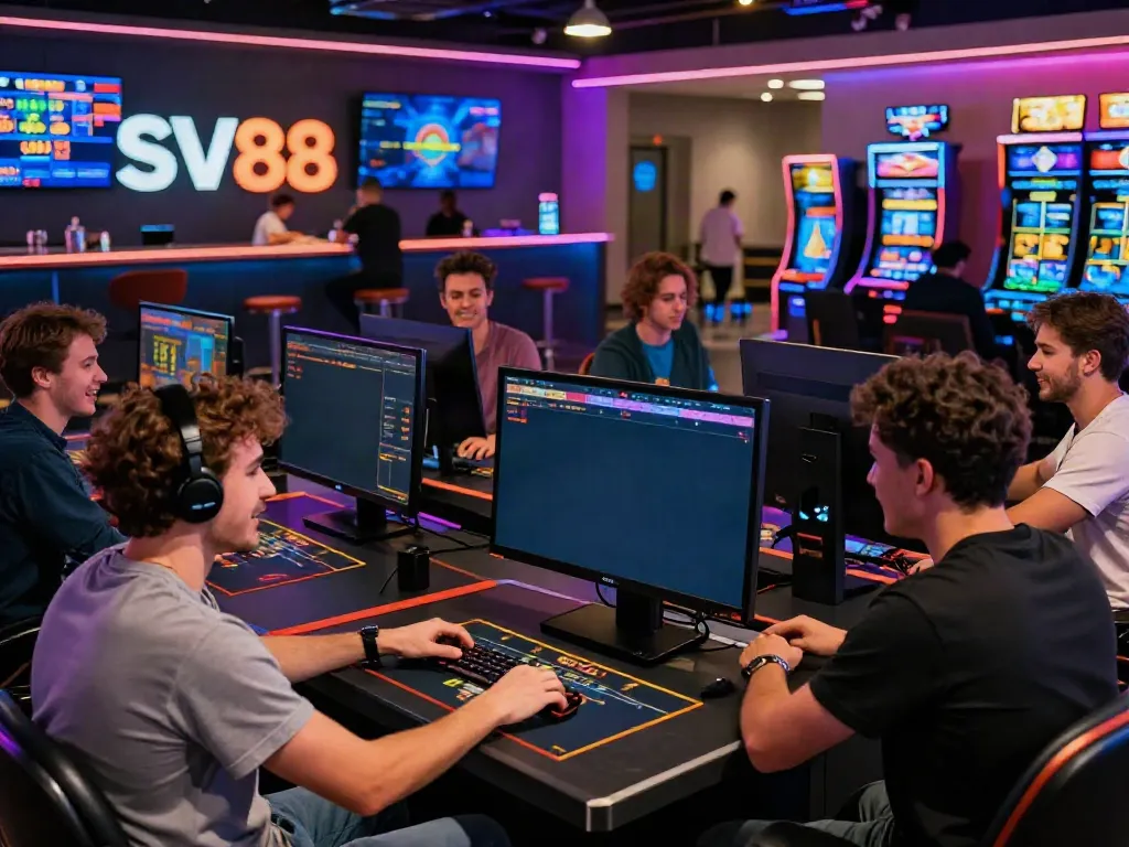 Diverse players enjoying SV88's exciting online gambling experience with vibrant gaming visuals.