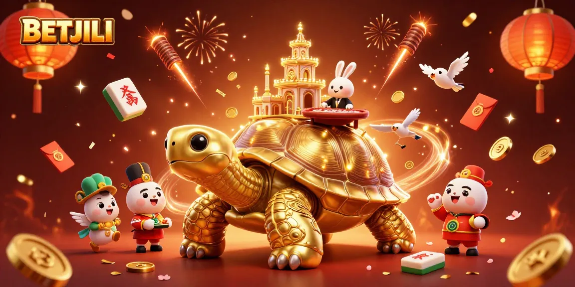 Experience the exciting world of BETJILI with the golden tortoise casino and rabbit dealer in a vibrant 3D scene.