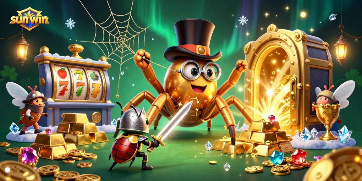 Experience thrilling wins at sun-win casino with a dynamic 3D illustration featuring exciting slot game elements.