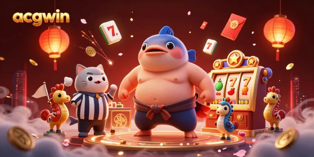 Experience thrilling gameplay with acgwin's dynamic underwater casino scene featuring playful characters and exciting game elements.