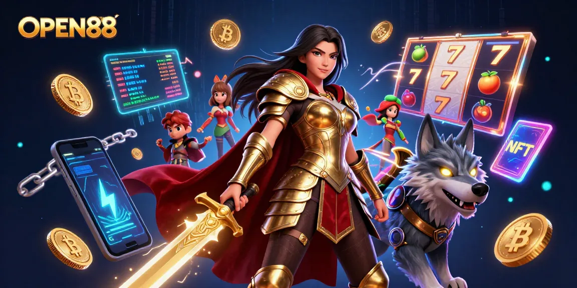 Play with OPEN88 in a vibrant 3D casino, featuring slots, crypto elements, and immersive gaming.
