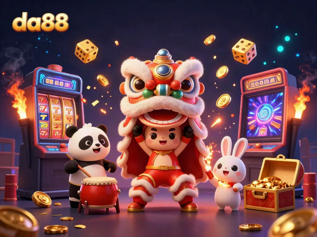 Experience the excitement of da88 with a lion dance and slot jackpot explosion, dynamic gaming elements