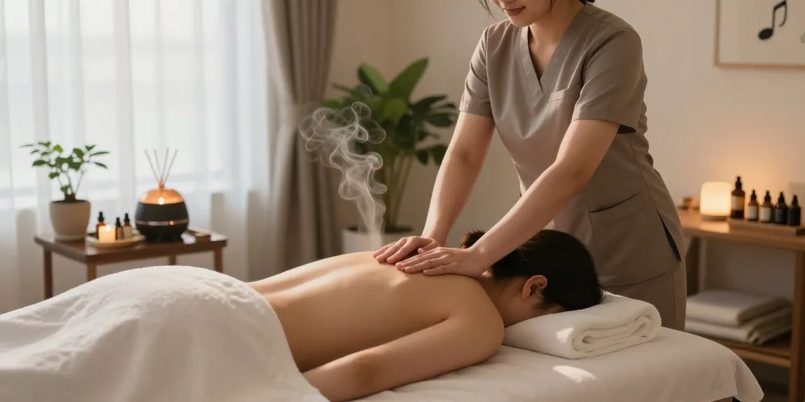 Relaxing 의정부출장안마 therapy scene in a tranquil spa with soft lighting and calming decorations.