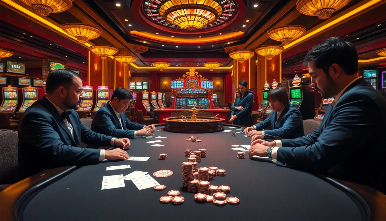 Experience the thrill of mv88 betting with players at a vibrant casino table.