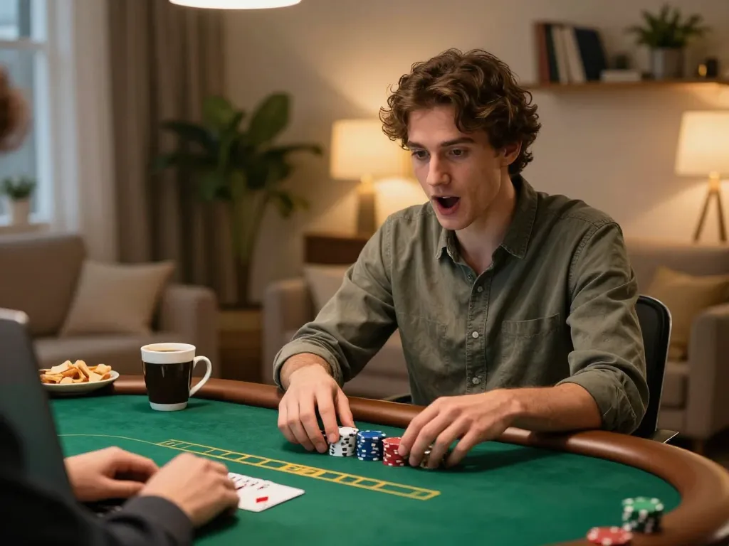 Engaging in an online poker game on go88live while enjoying a cozy home atmosphere.