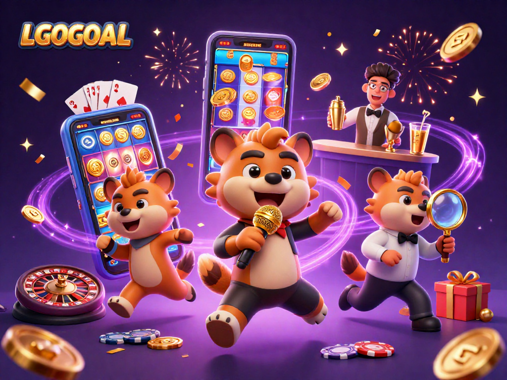 LGOGOAL hyenas running a comedy casino club with vibrant gaming elements and fun atmosphere.