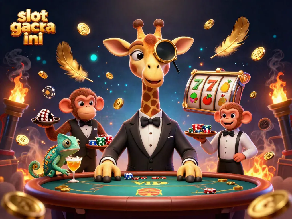 Experience the excitement of slot gacor malma ini with a high-roller giraffe and casino characters in action.