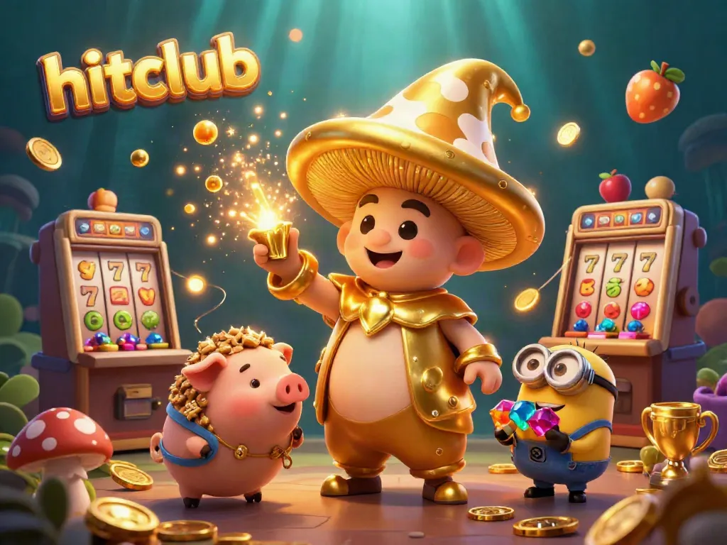 Immerse in hitclub's magic with golden elements and a truffle pig finding treasures in an enchanting casino.