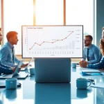 Analyzing data trends during a Content Gap Analysis session in a modern office setting.