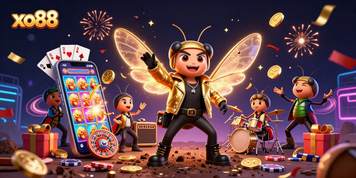 Experience the excitement of xo88 with vibrant casino elements and energetic characters in this dynamic 3D illustration.