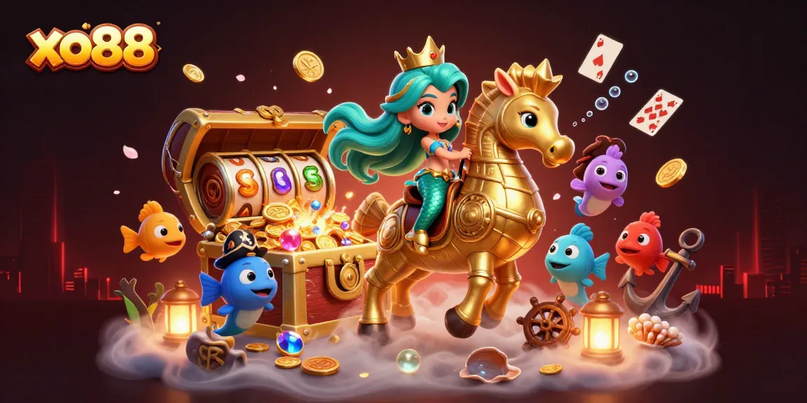 Experience thrilling slots at xo88 with a vibrant underwater casino scene featuring mermaids and treasures.